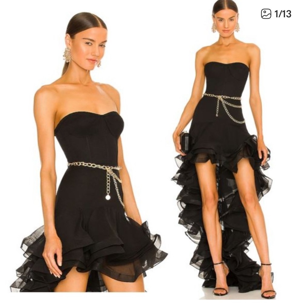 NEW Bronx & Banco Savanna Corset High Low Ruffled Dress in Black Size 2